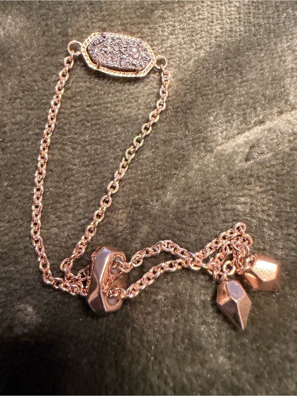 Kendra Scott Elaina Adjustable Chain Bracelet in rose gold with a sparkly drusy